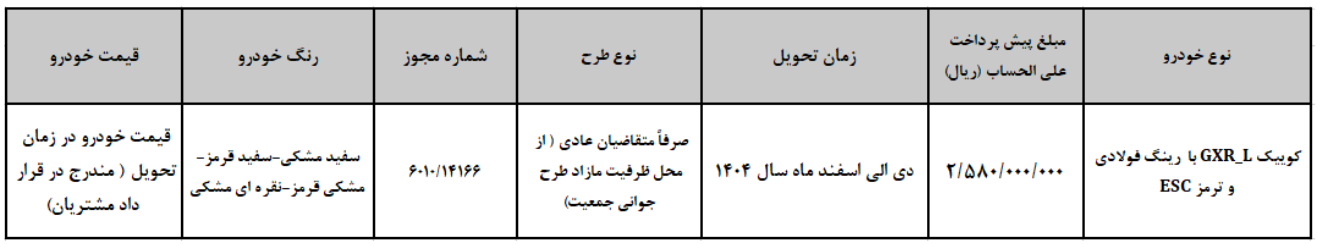شرایط فروش کوییک شهریور ۱۴۰۴