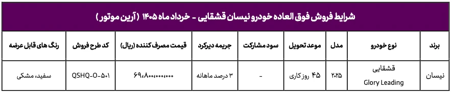 شرایط فروش نیسان قشقایی